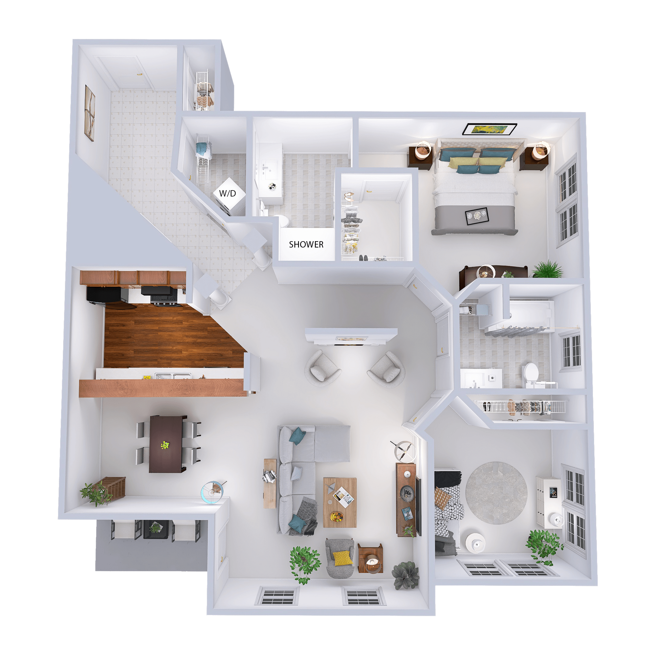 Floor plan for 2 beds, 2 baths, 1268 sqft